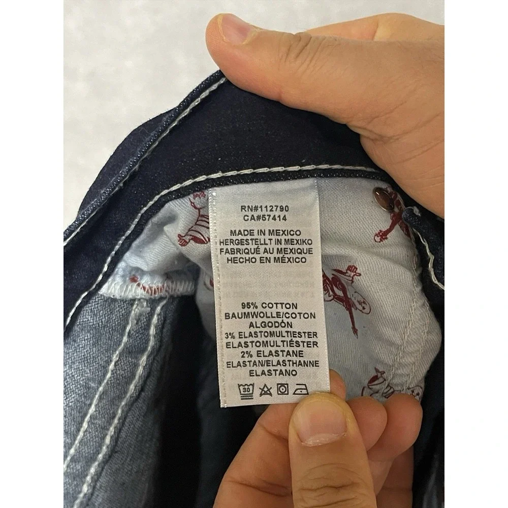 True Religion Jeans Men 34X33 Blue Raw Denim Straight Slim No Flap Street Preppy